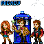 Pixel art preview image shows three characters and a blue police box against gray background with "PREVIEW" text in top-left corner.