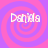 Four identical display the name 'Daniela' in white pixelated text over pink and purple spiral backgrounds