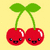 Pixel art cherry icon with green stems and leaves on yellow background, strawberry icon with text "Mietta" above it on light blue background, blueberry icon below on yellow background.