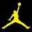 Yellow pixelated silhouette of a basketball player mid-jump holding a ball, set against black background.