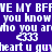 Static image with repeating text and symbols on a purple background, featuring white pixelated text and small heart icons.