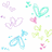 Pixelated collection of pastel-colored icons including butterflies, hearts, and abstract shapes in light purple, teal, pink, green, and blue hues.