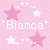 Pixelated pink background with white and light pink stars, two instances of the text 'Bianca' in pixelated font.