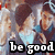 A pixelated image of two figures in blue and white clothing with text reading 'be good be bad' at the bottom.