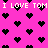 Pixelated pink background with black heart shapes and repeated text "I LOVE TOM" in white block letters.