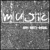 Black-and-white pixelated image with 'music' text above 'my anti-drug.' text, showing subtle variations across four quadrants.