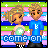Animated pixel art contact sheet showing a couple of cartoon characters with changing text overlays on a rainbow striped background.