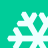Four white pixelated snowflakes on a solid teal background, arranged in a with no visible animation changes