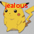 Pixelated yellow cartoon character with black eyes, red cheeks, and a lightning bolt tail, overlaid with red text reading "jealous of my PIKACHU!" on a gray background.