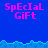 Pixelated blue background with cyan wave-like border and pink text reading "SpEcIaL GiFt" repeated across the image.