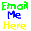 Pixelated angel icon with blonde hair, blue eyes, and red lips; two versions show halo or devil horns while text reads 'Email Me Here' in green, blue, yellow.