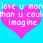 Two pink hearts on a bright blue background with white pixelated text reading "love u more than u could imagine".