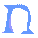 Two blue arch-shaped structures with pixelated edges on a gray background, one featuring purple accents and the other showing light blue vertical elements.