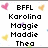Pixelated text lists names and phrases with floating hearts on a white background, transitioning to a gray