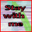 Animated icon with red text changing across frames: 'Stay with me' to 'Lay with me', then rotating to 'Now'. Background has green and purple pixelated patterns.