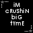 Black background with white pixelated text 'iM cRUSHiN biG tYME' and alternating star-and-dot corner decorations in two
