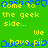 Green background with yellow and blue pixelated text repeating 'come to the geek side... we have pi' in a pattern