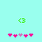 Two identical green pixelated '<3' symbols above two of pink and purple heart icons on a light cyan background