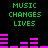 Green text "MUSIC CHANGES LIVES" appears above pink audio equalizer bars on a black background, with two identical static frames showing equalizer bar height variations.