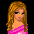 Pixel art buddy icon featuring a female character with long blonde hair wearing a pink off-shoulder top and blue bell-bottom pants, next to partial body view of same character with text "Dance is my sport!" in pink pixelated font.