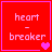 Red square icon with pink border displaying 'heart - breaker' text and varying heart symbols in four