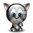 Gray cartoon cat with blue eyes and pink inner ears, wearing a gold collar, in multiple poses including waving, kissing, winking, and paw gestures.