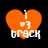 Four orange heart-shaped icons with white text 'I ♡ 3' and 'BRACK' on black background, showing pixel-level animation changes.
