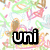 Pixelated text fragments 'uni', 'pega', 'corn', 'z', 'r', and 'my life' appear over a chaotic background of multicolored scribbles.