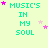 identical text-based icons with 'MUSIC'S IN MY SOUL' in green pixelated font on a light green background, each containing scattered pink and white stars