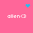 Pink background with four instances of white text 'allen<3' and blue pixelated symbols in heart, starburst, and cluster shapes.