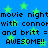 Blue background with green stars and repeated black text reading "movie night with connor and britt = AWESOME!! AWESOME!!".
