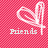 A static icon with a pink checkered background, white heart symbol, and the word 'Friends' in pixelated text.