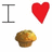 A static pixel art composition with three distinct elements: a gray I-shaped symbol, a red heart, and a brown-and-yellow muffin-like object on a white background.
