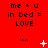 Red background with repeated text "me + u in bed = LOVE" and changing white pixel symbols across three of six each