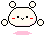 Pixelated white creature with rounded ears and red cheeks in six sequential poses showing movement from left to right across a gray background.