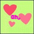Pixelated heart-themed animation with pink text phrases on a light green background, showing sequential changes in text and heart positions.