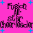 Pixelated text on a bright pink background with blue star shapes, showing 'Fusion All Star Cheerleader' repeated in four quadrants.