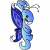A pixelated blue seahorse-like creature with large wings and a small rider on its back, next to green text reading "Original Icons .com" on a dark background.