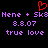 Red pixelated heart symbol above purple text reading 'Mene + Sk8 Mene + Sk8', '8.8.07', and 'true love' on black background.
