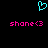 A static pixel art image with a cyan heart symbol above two identical pink text strings reading 'shone<3' on a black background.