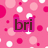 Pixelated pink background with scattered white and darker pink circles, featuring a central magenta rectangle containing brown lowercase text 'bri'.