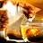 A pixelated cat with orange and white fur stands on a golden surface against a warm-toned background, next to green text reading "Original Icons .com".