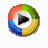 A circular pixelated icon with four colored segments—red, green, blue, and yellow—surrounding a central white ring containing a black triangular shape.