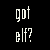 Pixelated image of a person with long light brown hair wearing dark clothing against black background, next to white pixel-art text reading 'got elf?'