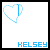 Animated sequence of a blue heart icon transitioning from outline to solid fill with striped patterns, accompanied by 'KELSEY' text below.