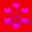 Red background with scattered pink hearts and blue text reading "i luv brooke<3" in pixelated style.