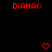 Red pixel text and symbols on black background with gray corner element, showing animated heart and arrow changes.