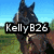 Four horse images arranged in a with text overlays: 'KellyB26' top-left, 'Loves' top-right, 'Horses' bottom-left, and a light-colored horse bottom-right