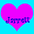 Two identical pink hearts on a cyan background with the name 'Jarrett' in blue text inside each heart.