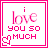 nine pink-bordered square icons with 'i love you so much' text and heart symbols, showing animation variations in pixel density and color saturation across frames